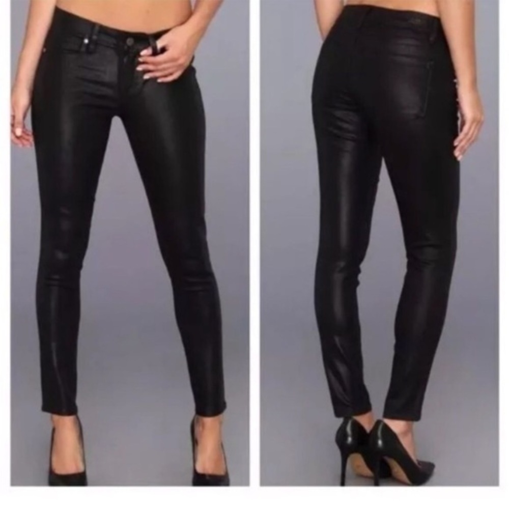 PAIGE Peg Skinny Pandora Coated Black Jeans Sz 27